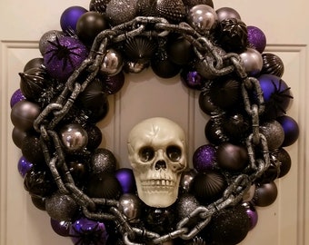 FrightFest Halloween Skull Door Wreath