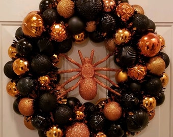 Halloween Door Wreath- Spider (two options available for spider color)