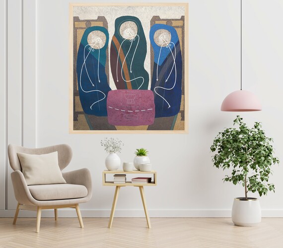 Big trinity picture, Large religious print, Large trinity art, Trinity Abstract painting, Holy trinity art, Vintage abstract religious