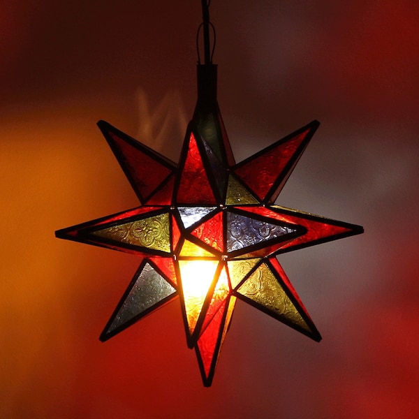 Moroccan Ceiling STAR Lamp - Moroccan Pendant Fixtures - Handcrafted Hanging Moroccan Glass lamp , Luxury Outdoor/Indoor Lighting Decor