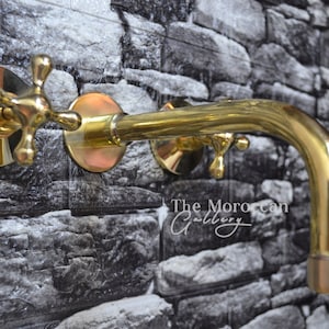 Unlacquered Vintage Gooseneck Faucet, Solid Brass Faucet, Handmade Brass Faucet ,Wall Mount Built In Bathroom Vanity Sink Faucet- Tub Filler