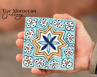 Hand-Painted Moroccan Tile – 4" Ceramic Accent Tile for Kitchen/Bathroom