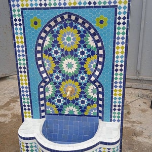 Moroccan Mosaic tiles fountain , Handcrafted Zellige fountain , Gorgeous Moroccan Wall Water Fountain ,Garden -Outdoor and Indoor Decor