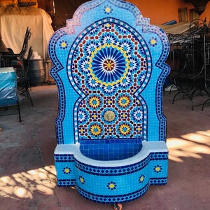 Moroccan Mosaic tiles fountain , Handcrafted Zellige fountain , Gorgeous Moroccan Wall Water Fountain ,Garden -Outdoor and Indoor Decor