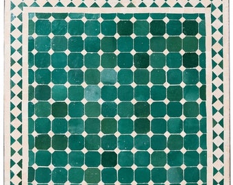 Handcrafted Moroccan Mosaic Table, Square Green & White, Indoor Outdoor Decor