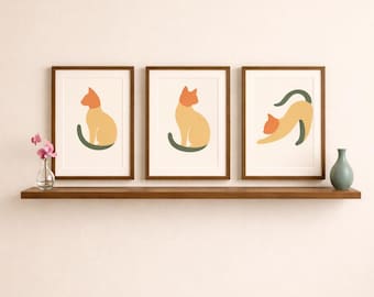 Set di 3 stampe da parete minimaliste con gatti, stampe di gatti neutre, decorazioni scandinave con gatti, trio di opere d'arte moderne con gatti, stampe da parete stampabili, download digitale