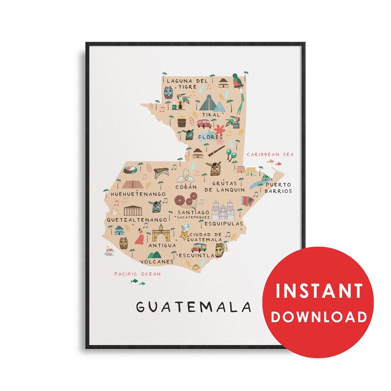 Guatemala Hand-illustrated Map Poster. Printable Travel Wall - Etsy