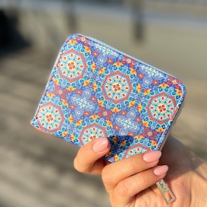 Carteira pequena Portugal Azulejos com divisórias para moedas e cartões