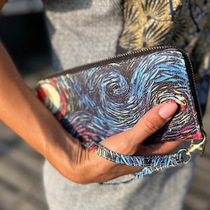 Cartera grande Van Gogh Starry Night art - bolsa con ranuras para tarjetas y monedas
