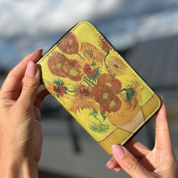 Cartera mediana Vincent Van Gogh Sunflowers con ranuras para monedas y tarjetas
