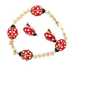18k Yellow Gold  Cartier 1990s Lady Bug  Enamel Set / Suite Serial Nos C7866 / B
