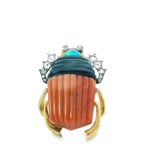 A 1936 Cartier Scarab Coral Gem Set Brooch . Signed Cartier Paris No. 08671