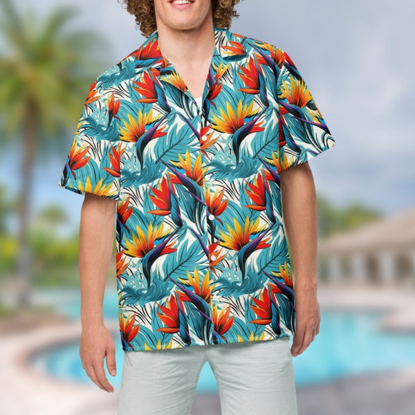 Birds of Paradise Summer Shirt | Mens Hawaiian Shirt | Tiki Room Button Up | Button Down | Tropical Shirt | Aloha Shirt | Hawaiian Print