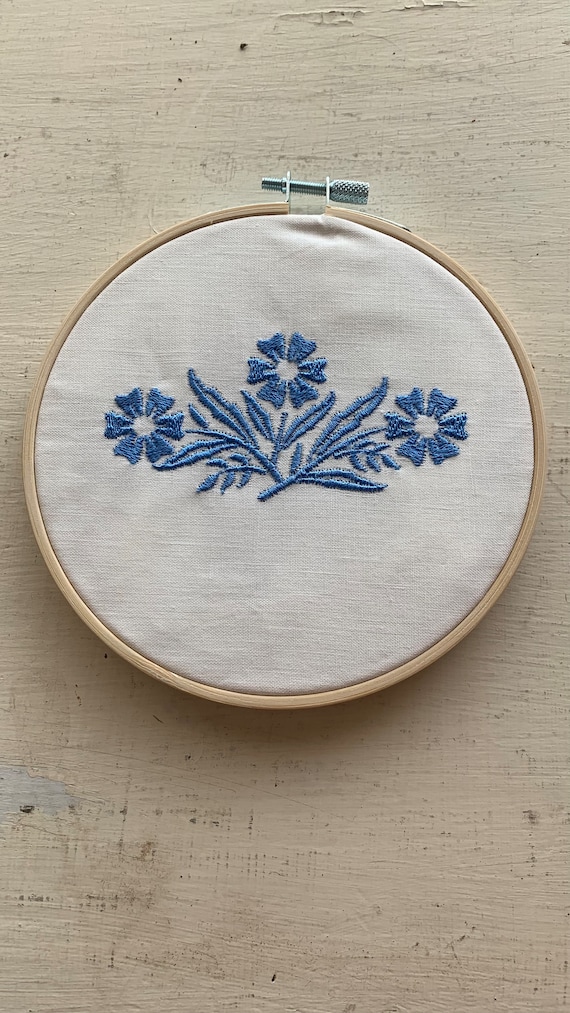 Embroidered Vintage Pyrex Cornflowers Wall Hanging 5" Hoop