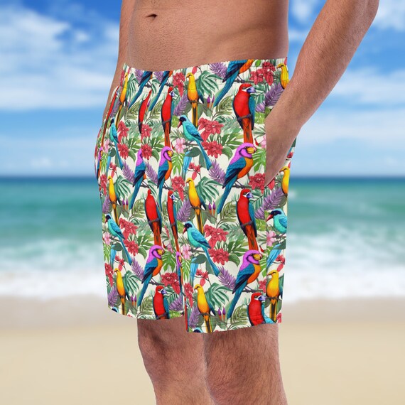 Tropical Hideaway Board Shorts | Mens Swim Trucks | Tiki Room Swim Shorts | Bathing Suits | Birds of Paradise Trunks