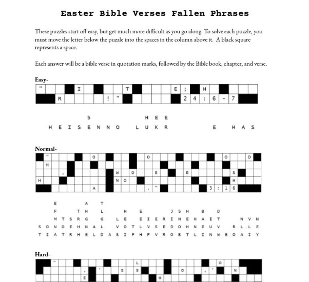 Easter Bible Verses Fallen Phrases Puzzle PDF Etsy