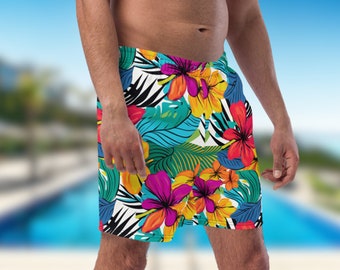 Tropical Flower Board Shorts | Mens Swim Trucks | Tiki Room Swim Shorts | Bathing Suits | Tropical Trunks | Hawaiian Shorts