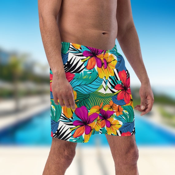 Tropical Flower Board Shorts | Mens Swim Trucks | Tiki Room Swim Shorts | Bathing Suits | Tropical Trunks | Hawaiian Shorts