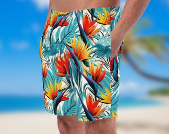 Pantalones cortos de tabla Birds of Paradise / Camiones de natación para hombre / Pantalones cortos de natación Tiki Room / Trajes de baño / Troncos tropicales