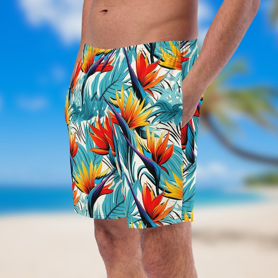 Birds of Paradise Board Shorts | Mens Swim Trucks | Tiki Room Swim Shorts | Bathing Suits | Tropical Trunks