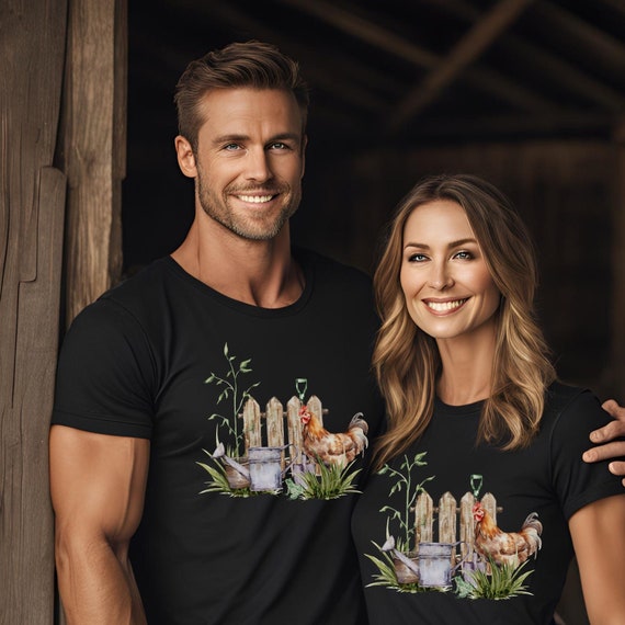 Farm Shirt | Rustic Fence | Watering Can | Frog and Chicken Design | Gardening Tee | Men's & Women's Apparel | Multiple Colors Available