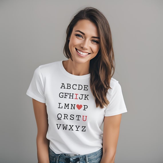 I Love You Alphabet T-Shirt | Romantic Gift for Her | Ideal for Birthday, Anniversary, Valentine's Day Celebrations | Bella & Canvas 3001