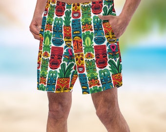 Tiki Drummer Board Shorts / Camiones de natación para hombre / Tiki Room Swim Shorts / Trajes de baño / Troncos de Aves del Paraíso