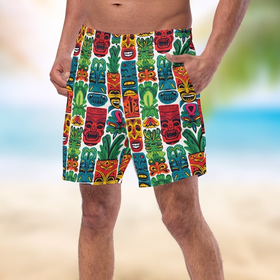 Tiki Drummer Board Shorts | Mens Swim Trucks | Tiki Room Swim Shorts | Bathing Suits | Birds of Paradise Trunks