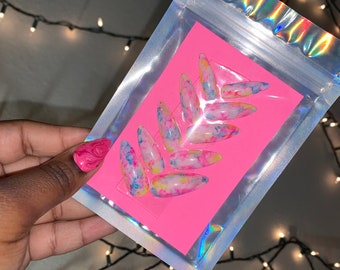 Rainbow Marble Press On Nails - Rainbow, Tie Dye Nails - Neon Fake Nails - Rainbow Tie Dye - Six:Twelve Press-on Nails