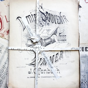 Paper Bundle - Lot 4 partitions musique française 1900 - Junk journal scrapbooking collages vintage ephemera craft papier maché curiosité