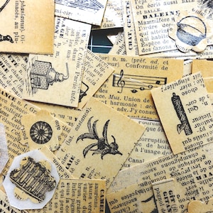 Handmade vintage stickers from 1930 French dictionary – unique old paper for journaling, scrapbooking & decor - upcycled paper - cute rarity