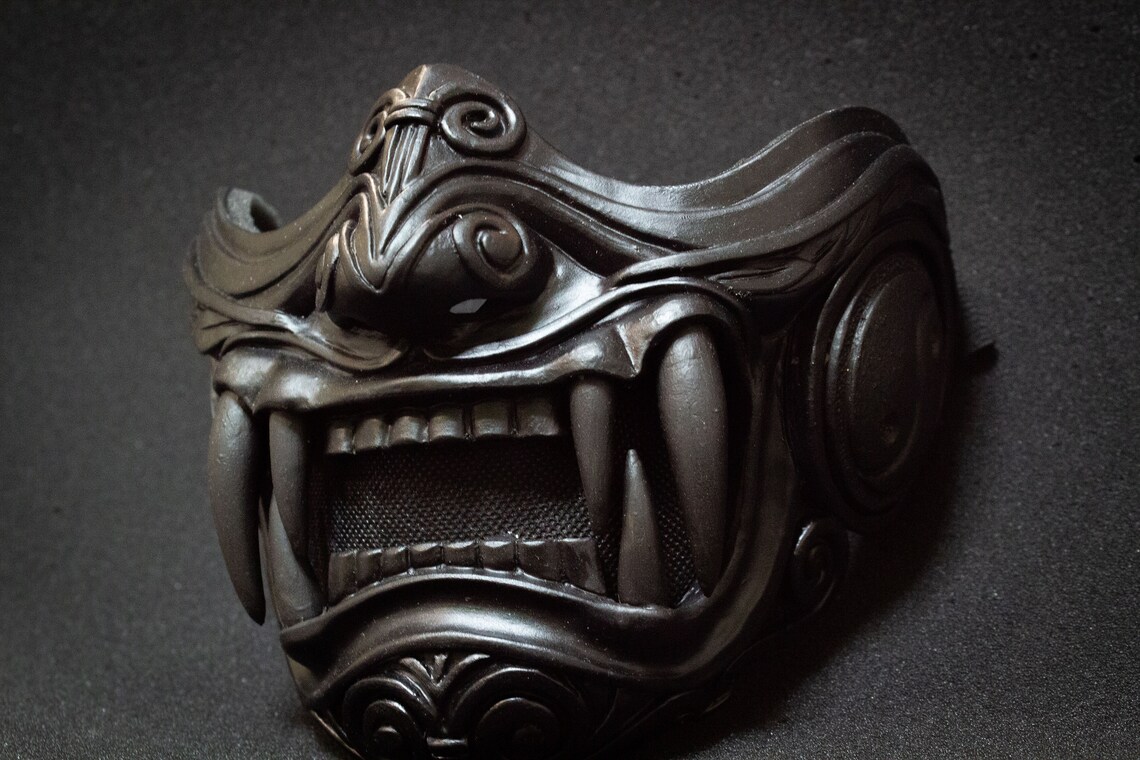 Half Face Samurai Mask Oni Mempo Armor Japanese black lotus Etsy