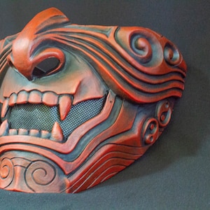 Zwart rood demon Half Face Samurai Mask Oni Mempo Armor Japans