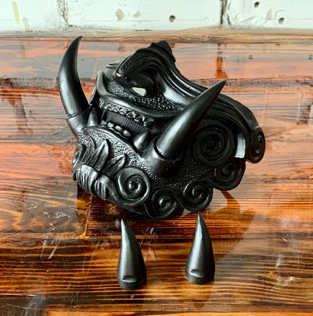 Samurai Oni Menpo Mask - Japanese Black Monster Half Face Armor