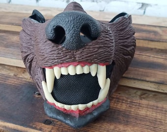 Máscara de oso grizzly - Armadura de media cara de oso ruso - Máscara de samurái animal de resina hecha a mano - Cosplay de guerrero primigenio - Bestia del bosque Menpo