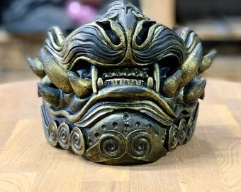 Media máscara de samurái león vintage, armadura de cosplay
