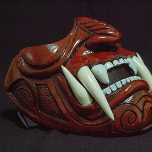 Half Gezicht rode demon Assassin Ronin Samurai Masker, Cool Baddass Demon Oni Mempo Japans