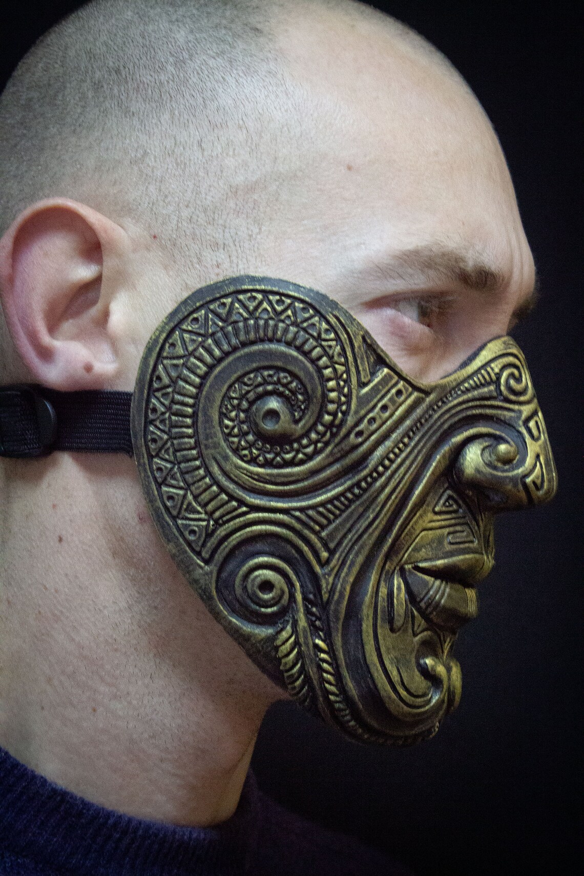 Gold Maori Mask Samurai Mask Face Tattoo Half Face Mask - Etsy