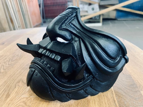 Half Face Samurai Mask Oni Mempo Armor Japanese Black - Etsy
