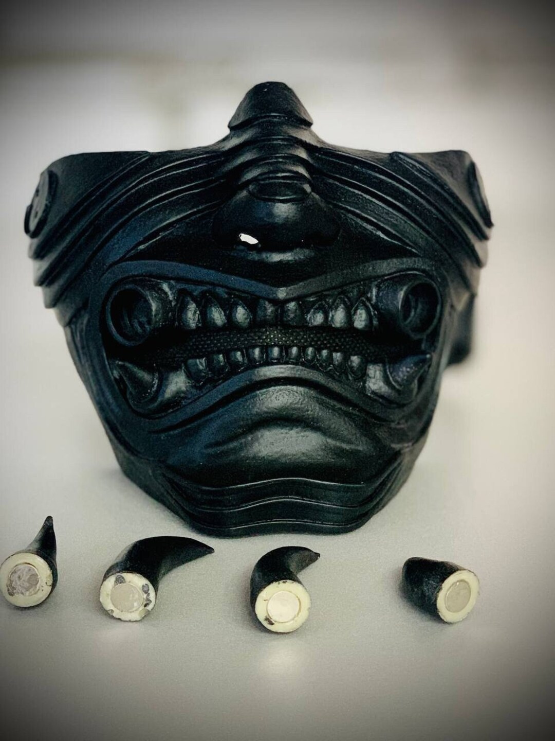 Samurai Mask Black +2 Sets of Fangs. - Etsy