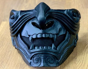 Máscara Samurai Oni Mempo - Armadura de demonio japonesa de media cara - Máscara de cosplay de resina hecha a mano - Estilo Shinobi Ronin Hannya - Protector facial Menpo