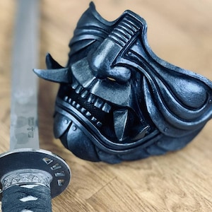 Half Face Samurai Mask Oni Mempo Armor Japanese Grafit