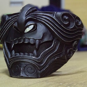 scratched Half Face Samurai Mask Oni Mempo Armor Japanese Black demon
