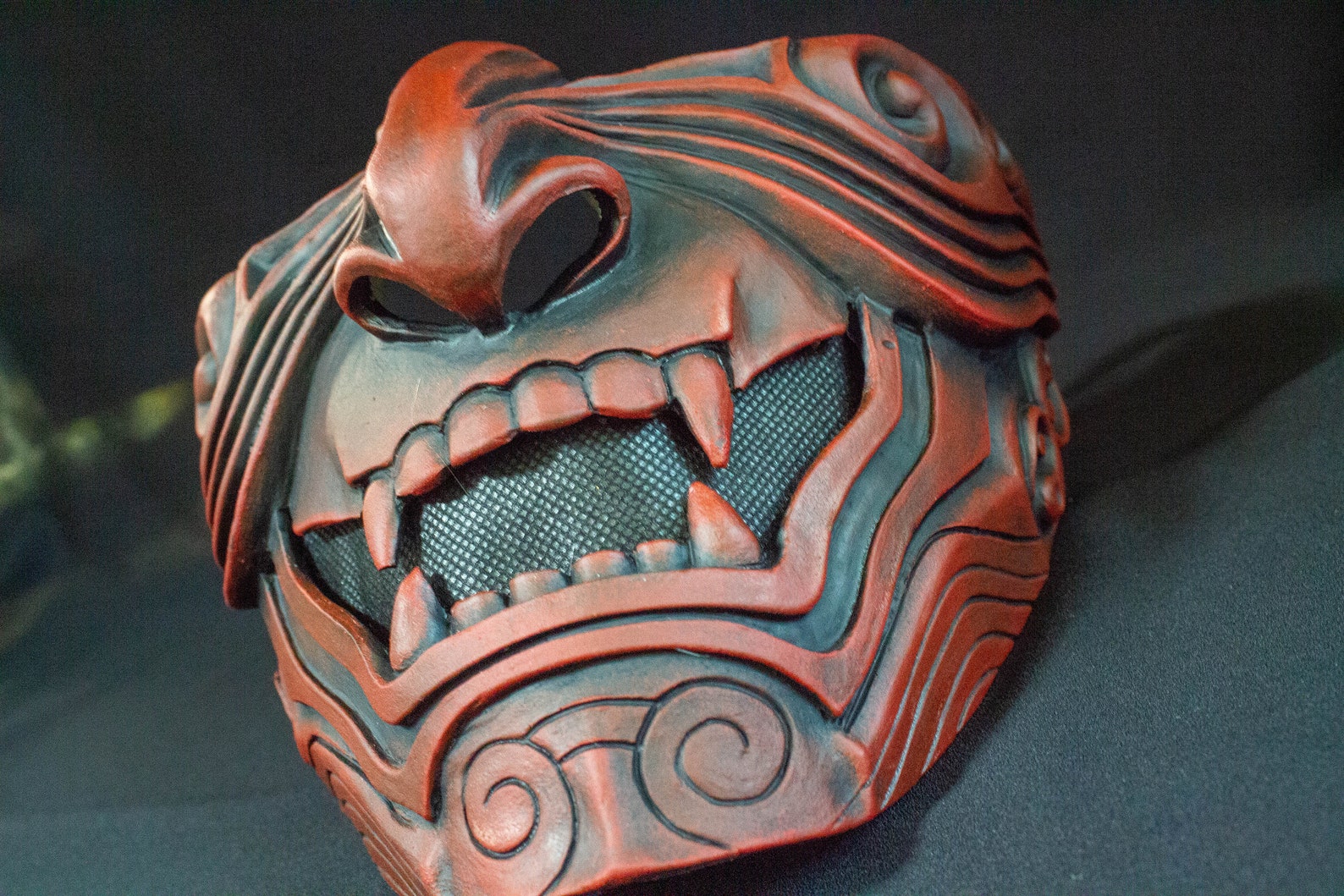 Black red demon Half Face Samurai Mask Oni Mempo Armor | Etsy