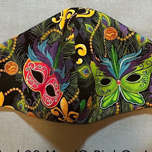 Sun-Moon and Mardi Gras Face MASKS. Also Cactus, Dragonfly Masks. 100 percent cotton. Washable. Reusable. see item details