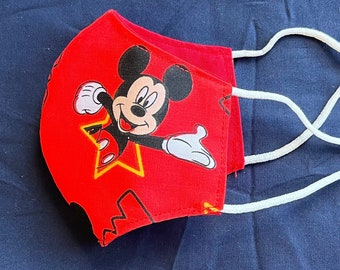 Mickey and Minnie Mouse Cotton Face Masks: red, white, or vintage gray plaid, Adjustable