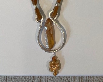 New! Necklace-Earring Sets: Quartz Point hung on Natural Suede or Carnelian Teardrop on Copper Finish Chain. See item details.
