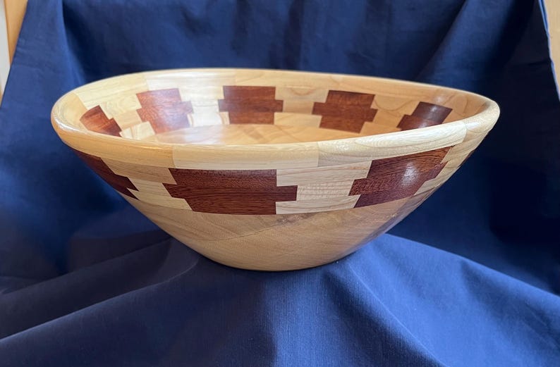 Southwest Aztec Wood Bowl: Segmented Ash, Birch, Maple, Mahogany, 9.5 or 10 inch diameter Bowl 1653 Aztec 9in