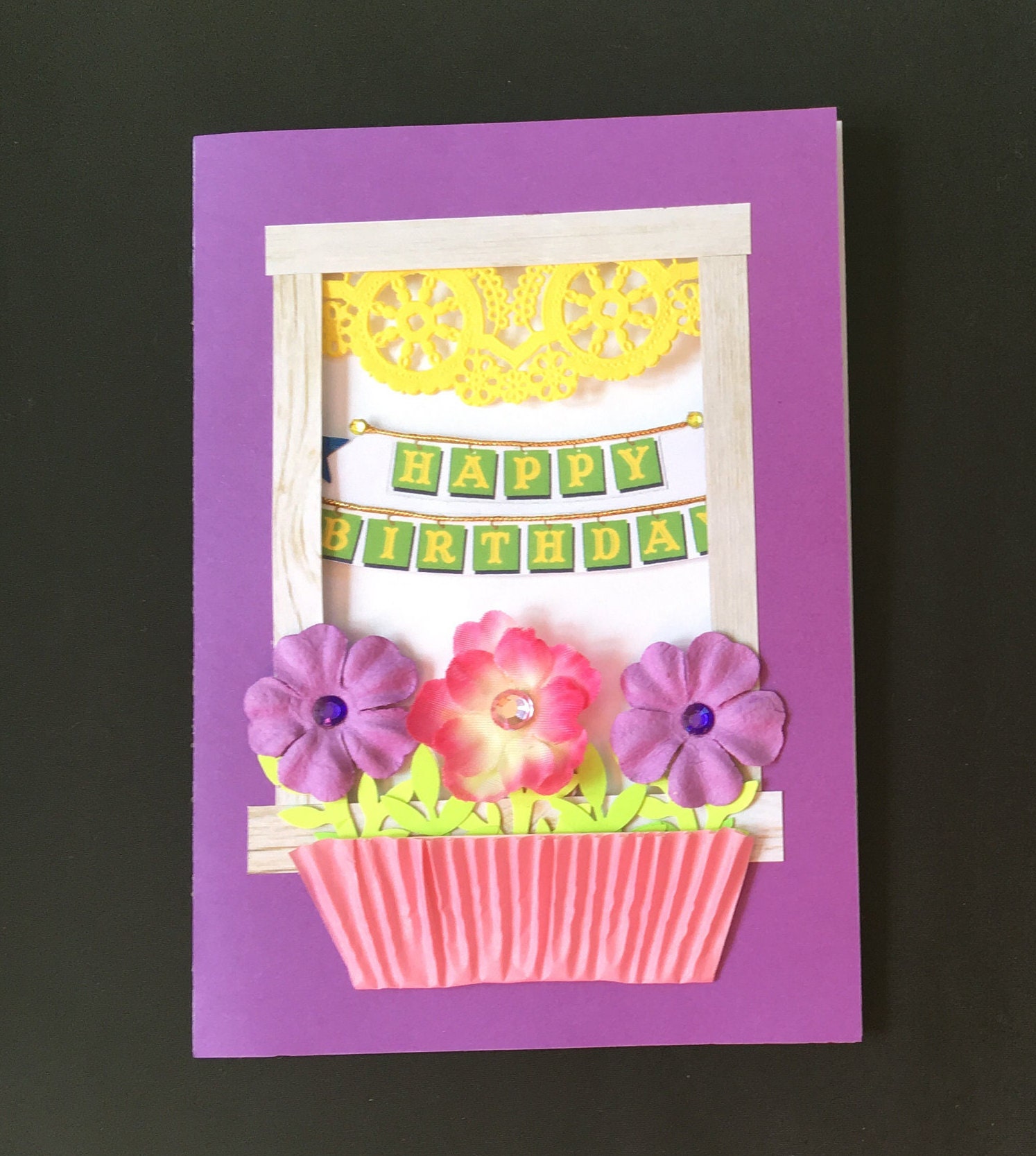 Flower Box Birthday Card Open Window Design See Item Details Etsy