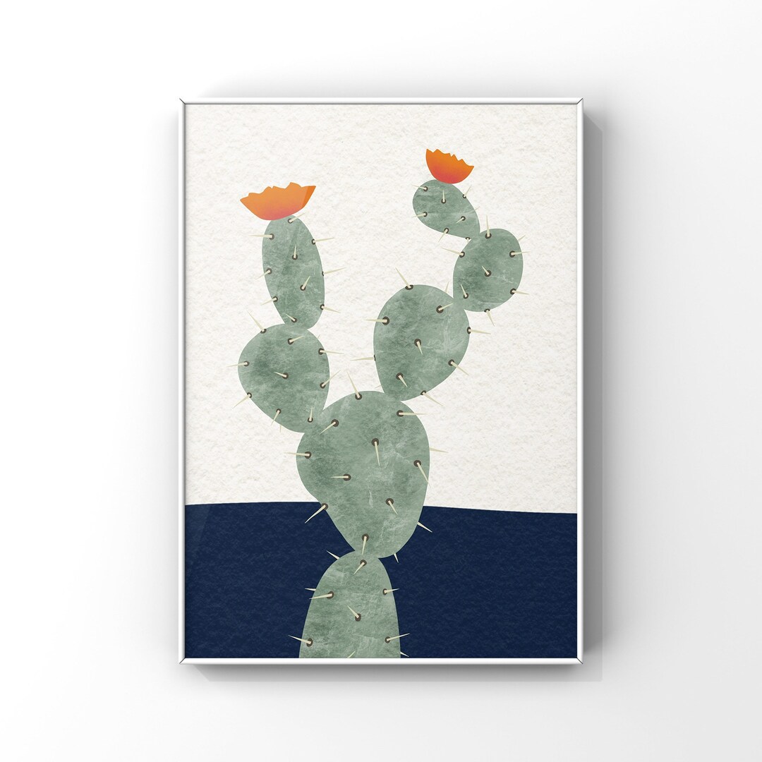 Abstract Prickly Pear Cactus Wall Art / Botanical Nature Print / Boho ...